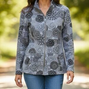 👛(ANY 2/$40) KAREN SCOTT Sport Full Zipper Jacket Circular Blue Tones.See video.